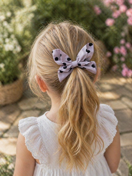 Χειροποίητο Υφασμάτινο Λαστιχάκι Μαλλιών Πεταλούδα - Βαμβακερός Φιόγκος μωβ πουά