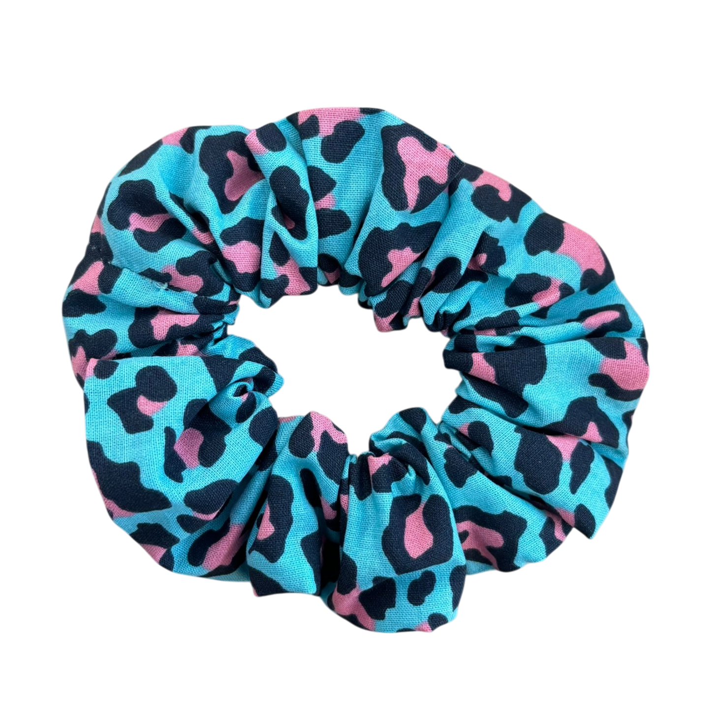 Βαμβακερό Υφασμάτινο Scrunchie leopard (τυρκουάζ - ροζ)