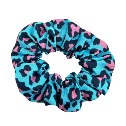 Βαμβακερό Υφασμάτινο Scrunchie leopard (τυρκουάζ - ροζ)