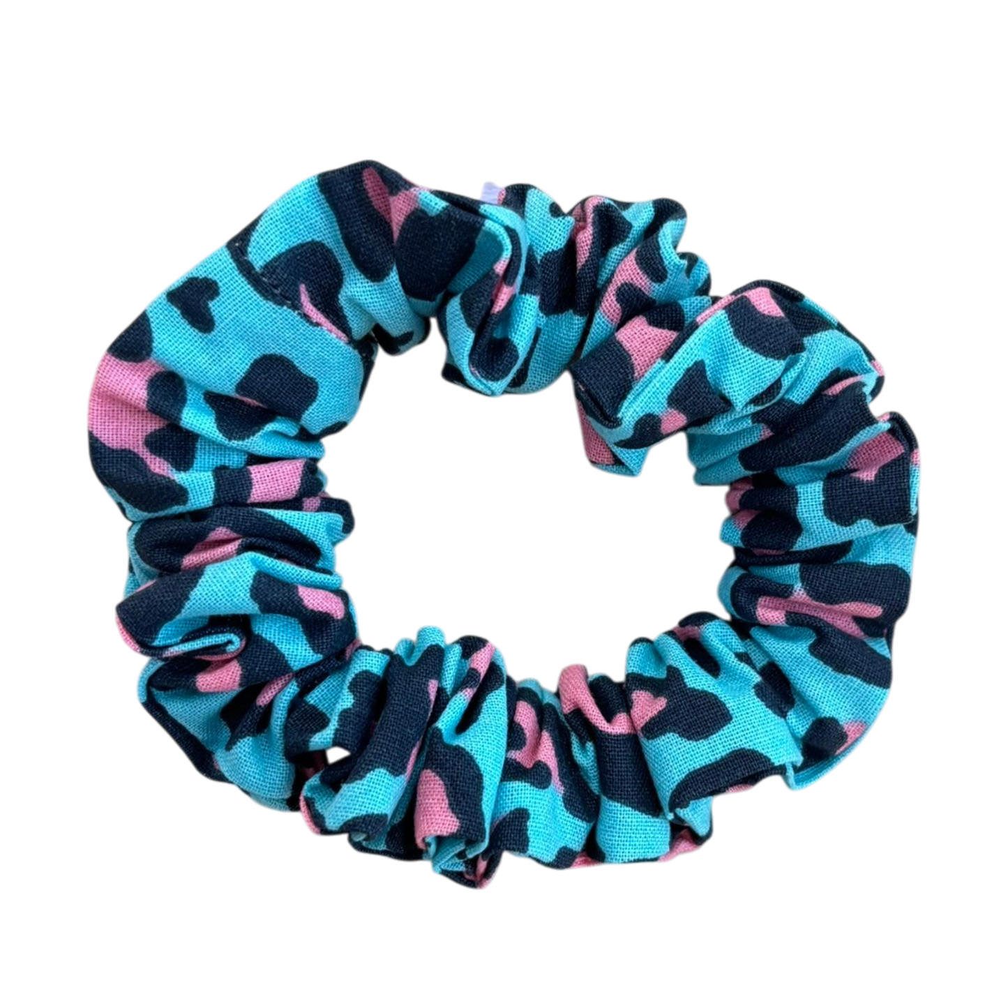 Βαμβακερό Υφασμάτινο Scrunchie leopard (τυρκουάζ - ροζ)