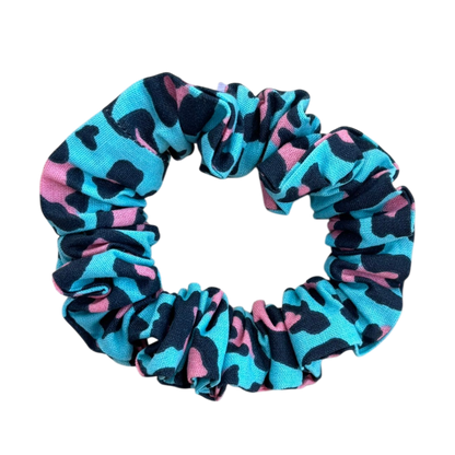 Βαμβακερό Υφασμάτινο Scrunchie leopard (τυρκουάζ - ροζ)