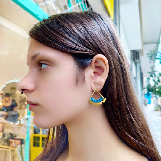 ασημένιο σκουλαρίκι επιχρυσωμένο με μπλε σμάλτο