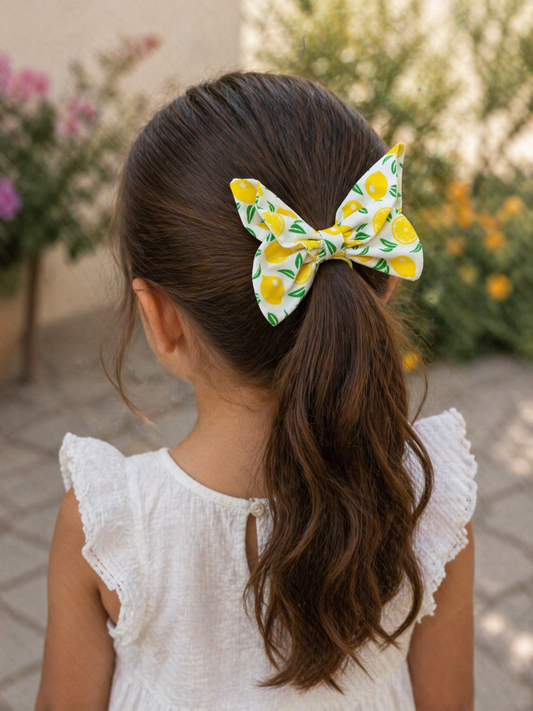 Χειροποίητο Υφασμάτινο Λαστιχάκι Μαλλιών Πεταλούδα - Βαμβακερός Φιόγκος λεμονάκια