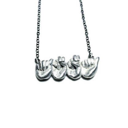 Ασημένιο κολιέ-όνομα στην Ελληνική Νοηματική Αλφαβήτα  (4 γράμματα)